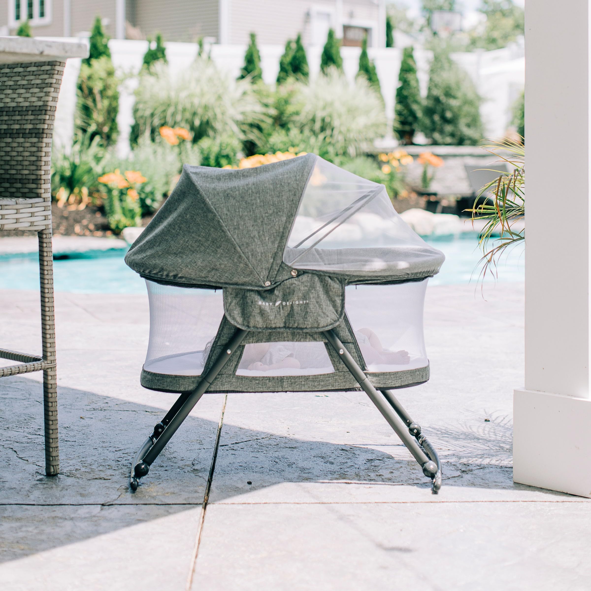 **Baby Delight Slumber Deluxe Rocking Bassinet – Portable Infant Bed with Removable Canopy, Charcoal Tweed – Perfect for Nursery, Travel & Co-Sleeping**