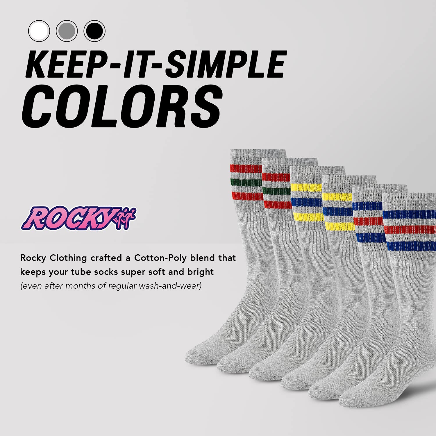 Men's Striped Over The Calf Tube Socks - 6-Pair Pack (Sizes 9-15) - Comfortable Athletic & Casual Socks for Running, Sports & Everyday Wear