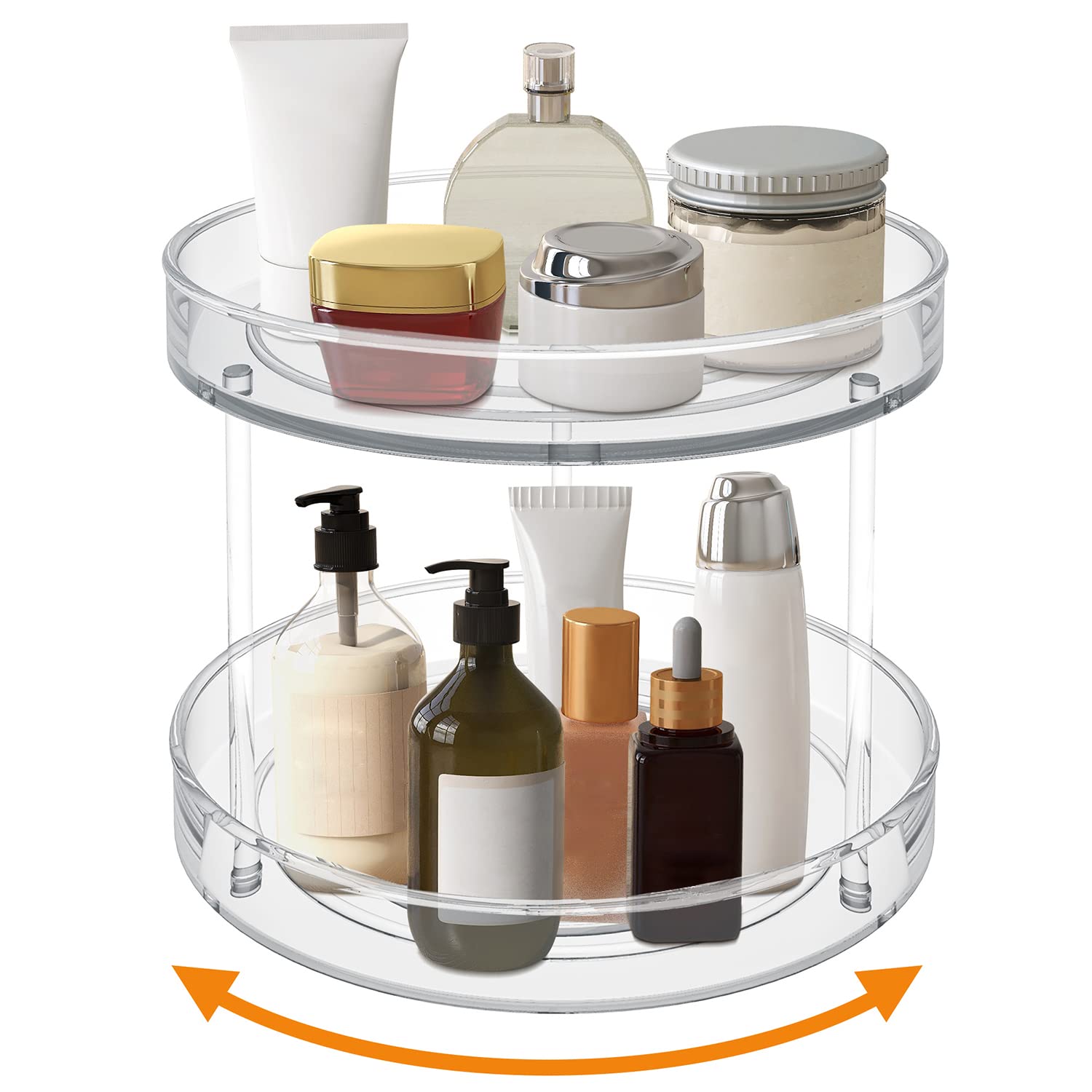 VAEHOLD 2 Tier Lazy Susan Turntable Spice Rack Organizer - Farmhouse Style Kitchen Cabinet Organizer for Spices, Fruits, Snacks | Perfect for Pantry, Cupboard, Bathroom & Table Decor | Space-Saving Storage Solution for Home & Office