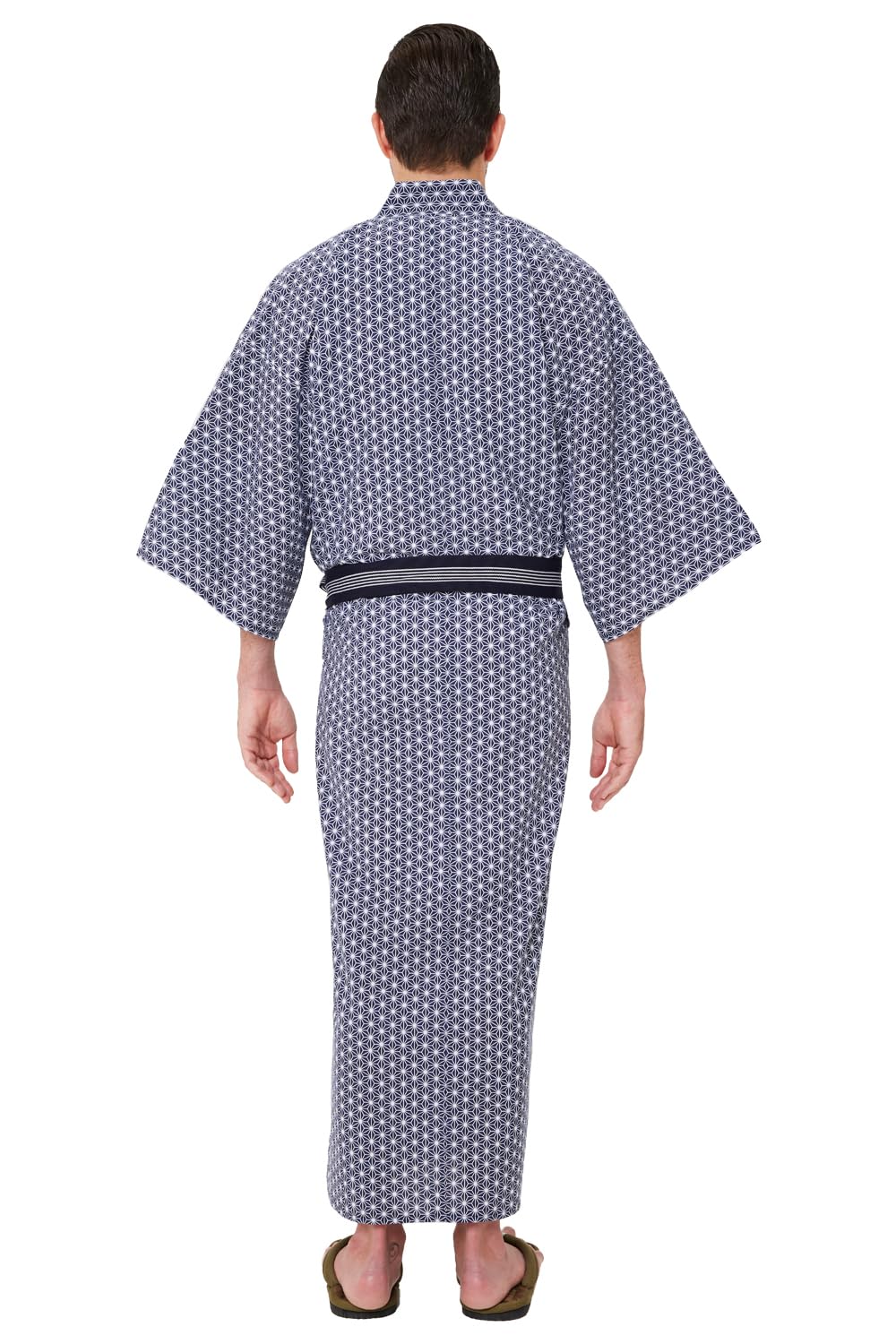 Men's Asanoha Yukata - Lightweight 100% Cotton Japanese Summer Kimono Robe for Relaxation, Spa & Beach Wear