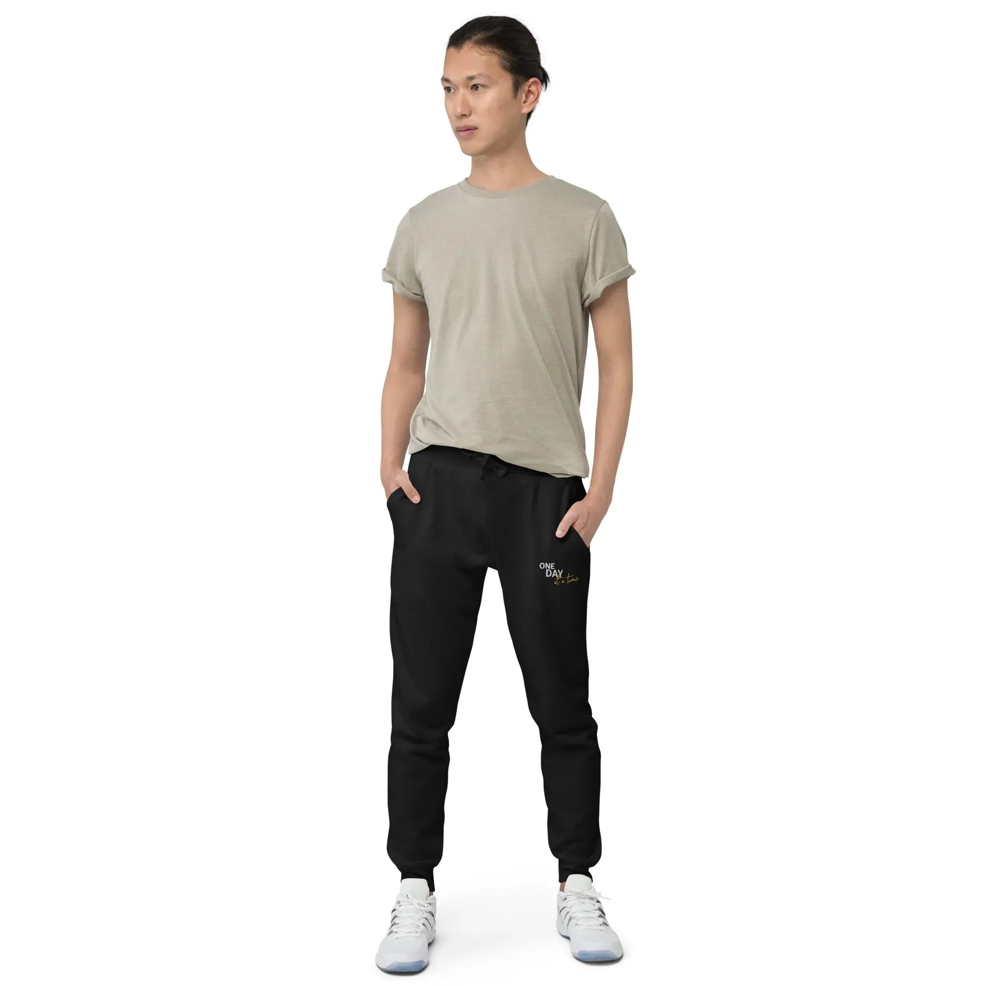 One Day At A Time Embroidered Unisex Fleece Sweatpants - Cozy Loungewear for Relaxing at Home, Yoga, and Casual Outings