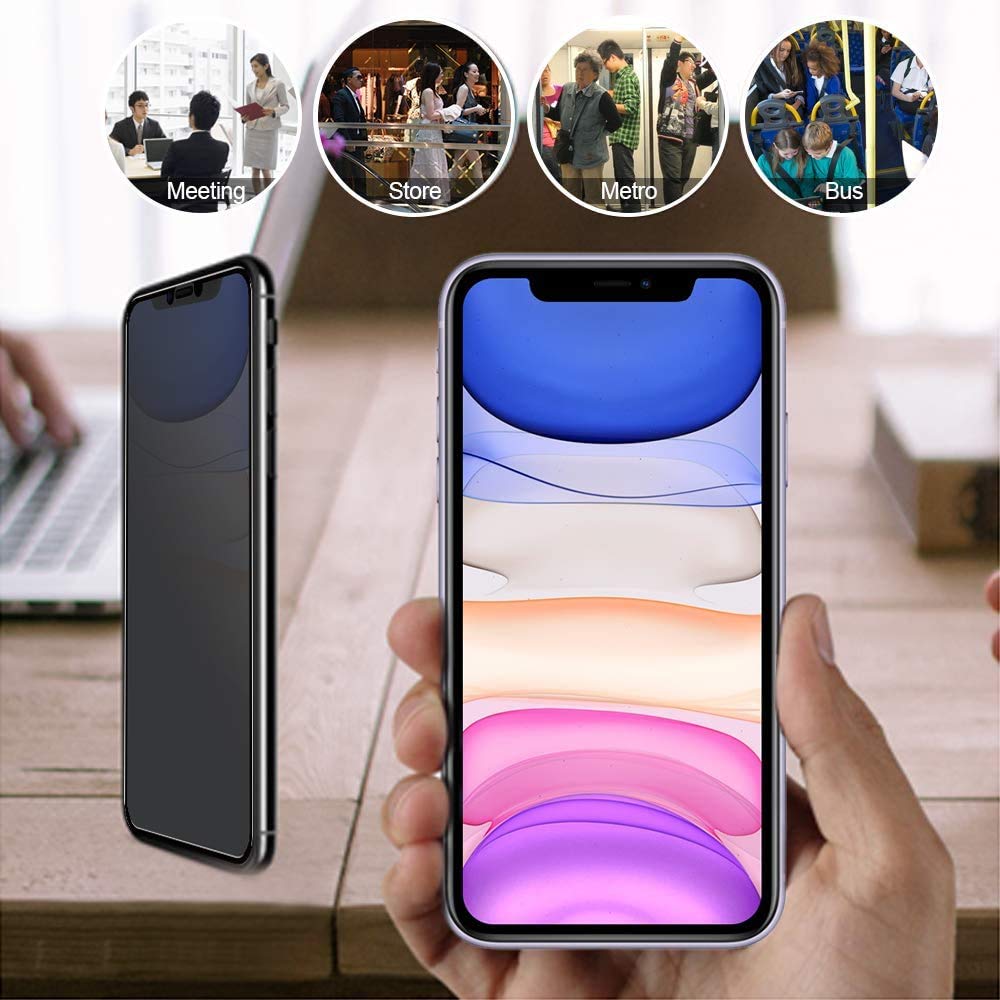 Anti-Spy Privacy Screen Protector for iPhone 12 Pro Max/12 mini/X/XS/XR/11 Pro Max/8/7/6 - Tempered Glass Protective Film (Black) - Perfect for Office, Banking & Secure Mobile Use