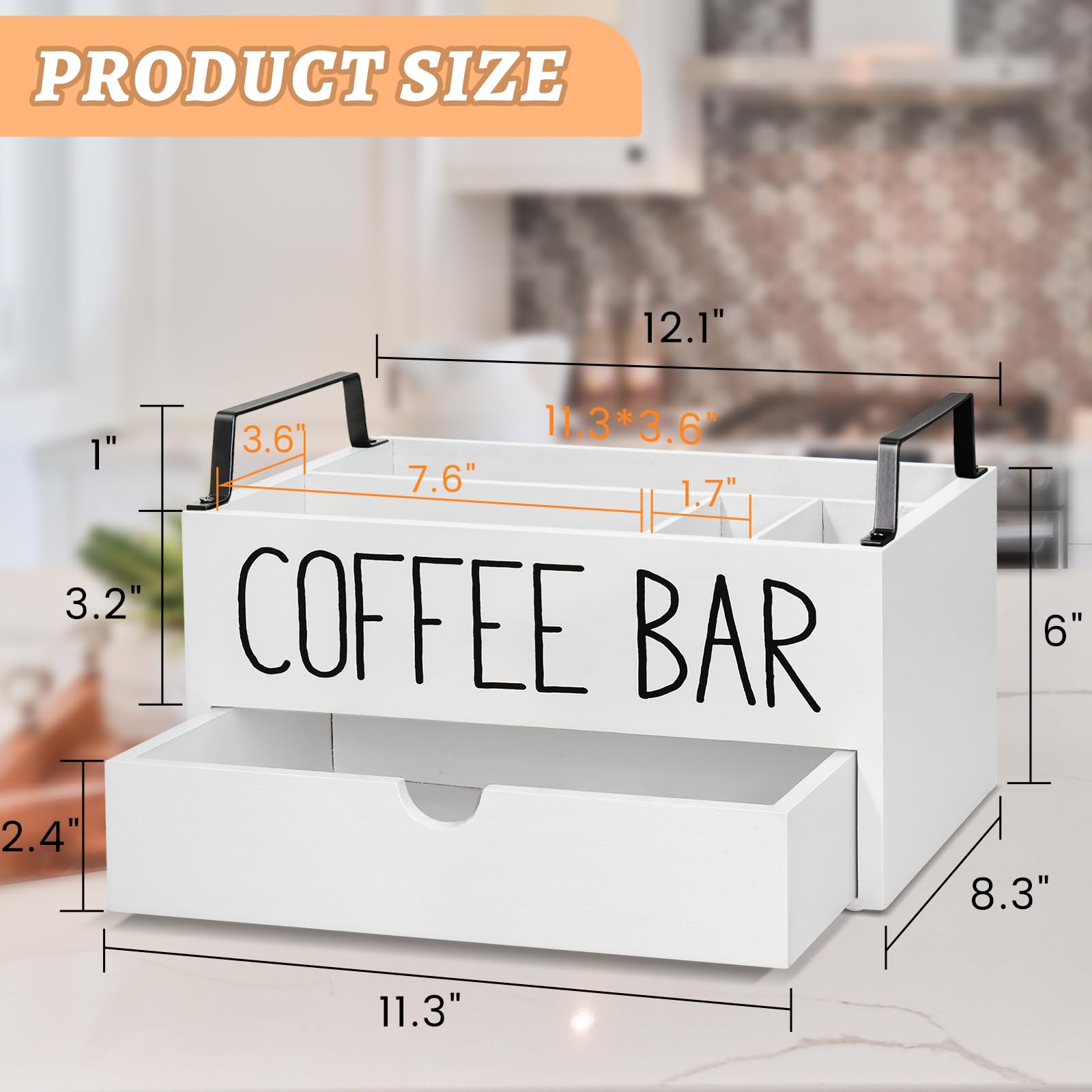 Wooden Coffee Station Organizer with Drawer - Farmhouse Style K-Cup Pod Holder & Storage Box with Handle - Perfect for Coffee Bar Decor & Kitchen Counter Organization - Ideal for Home, Office, or Cafe Use