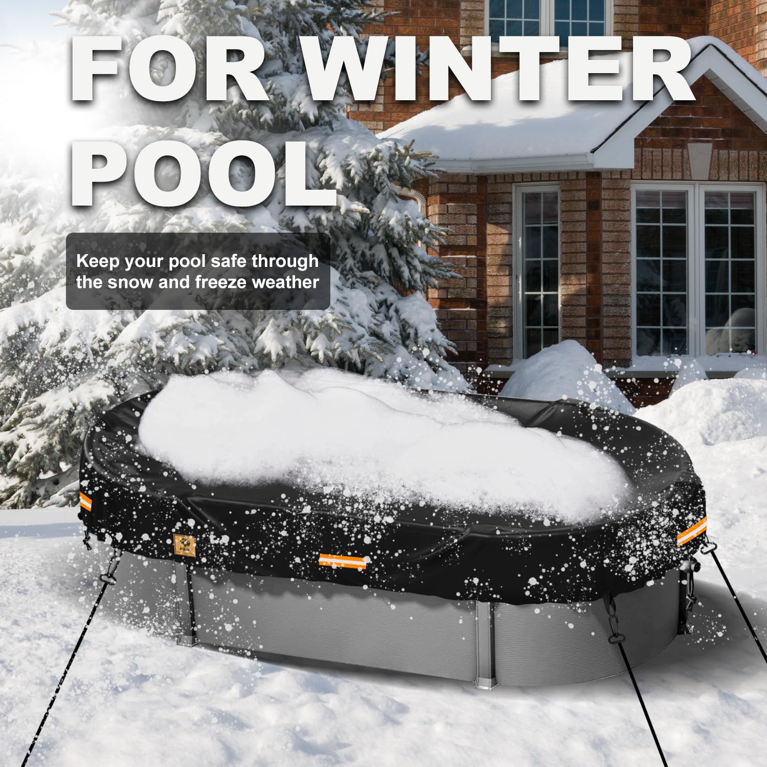 12x24ft Rectangle Above Ground Pool Cover - Heavy Duty 420D Polyester Winter Pool Cover for Oval Pools | Waterproof, Tearproof & UV-Resistant with Ground Nail Sets | Perfect for Winter Protection & Summer Solar Heating