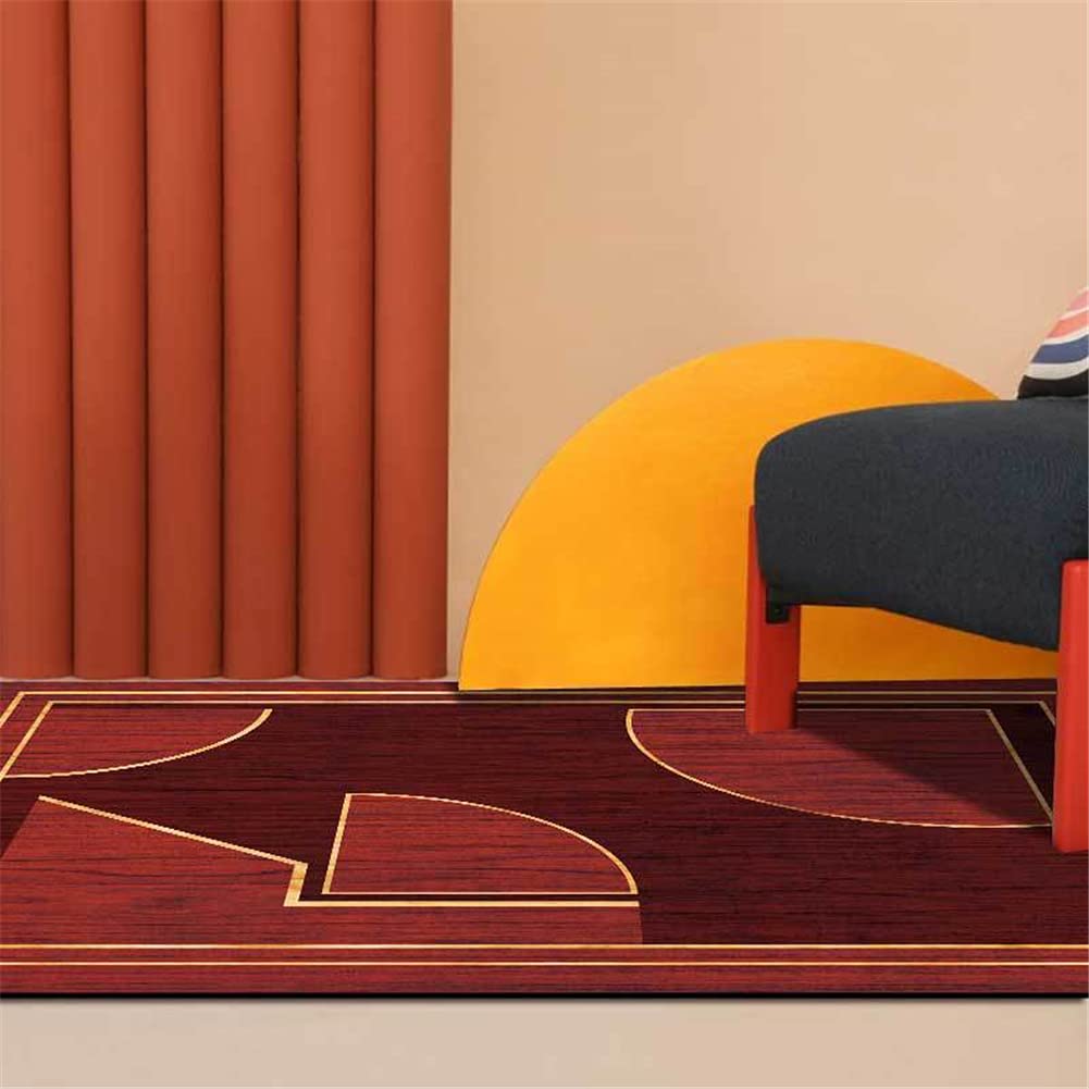Modern Light Luxury Reddish Brown Wood Grain Carpet with Gold Edge - Non-Slip Washable Area Rug for Bedroom, Living Room, Kitchen (80x160cm) | Perfect for Cozy Home Decor & Floor Protection