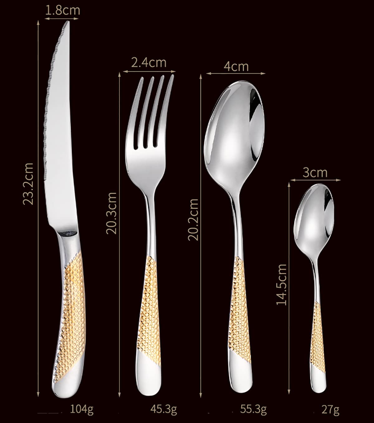 Premium 24-Piece Gold Hammered Silverware Set for 6 - 18/10 Stainless Steel Flatware with Knives, Forks & Spoons - Elegant Tableware for Home, Kitchen, Wedding, Restaurant & Party Dining