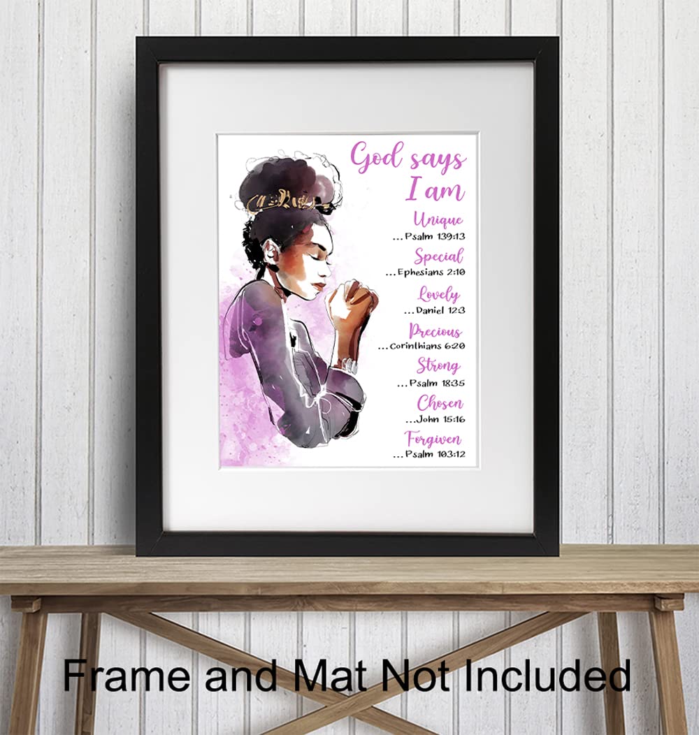 Inspirational African American Women Bible Verse Wall Art - Motivational Christian Decor Poster for Black Girls & Teens - Religious Scripture Encouragement Gift for Bedroom, Living Room, Dorm, Office