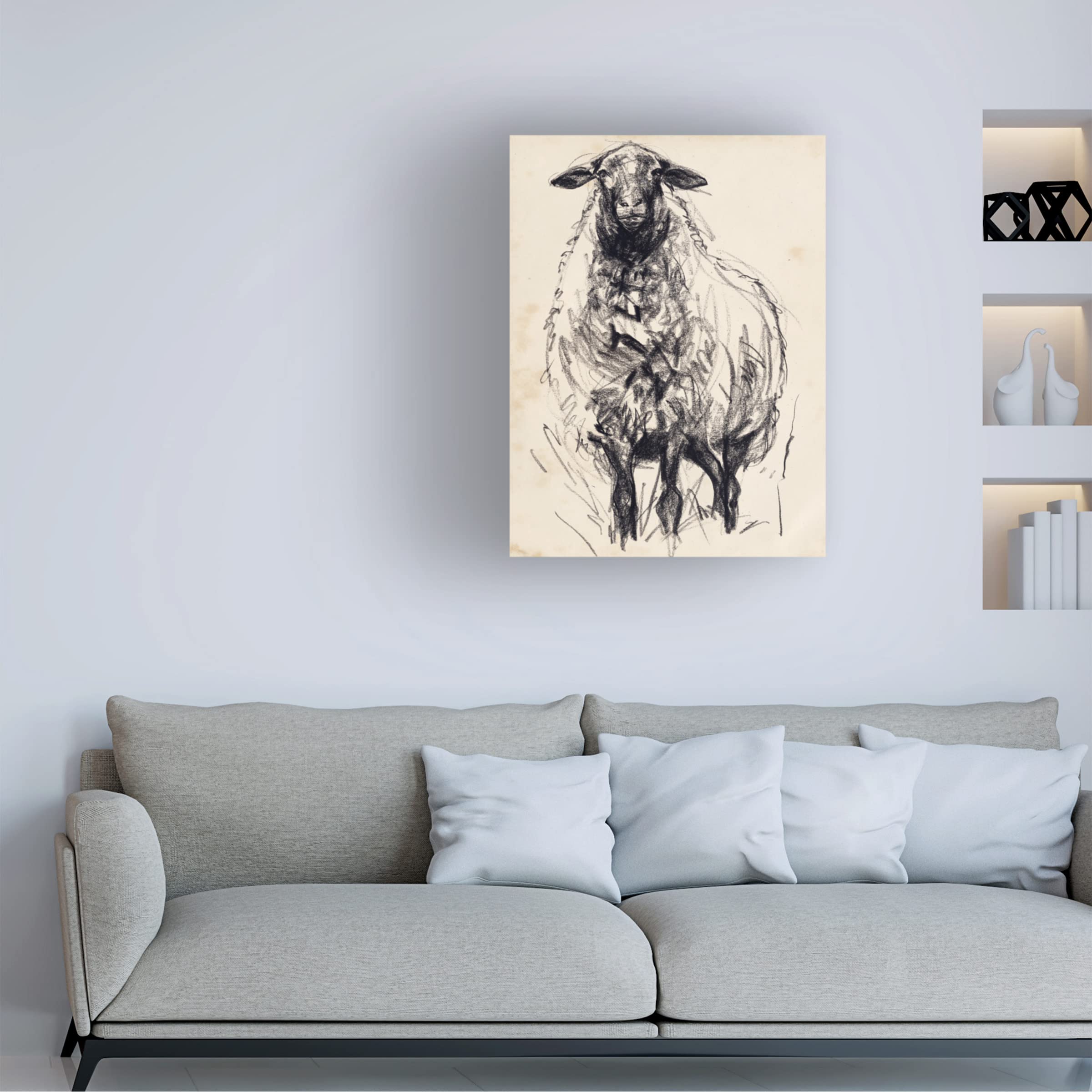 Jennifer Paxton Parker 'Charcoal Sheep I' Canvas Wall Art Print - Modern Farmhouse Decor for Living Room, Bedroom & Office