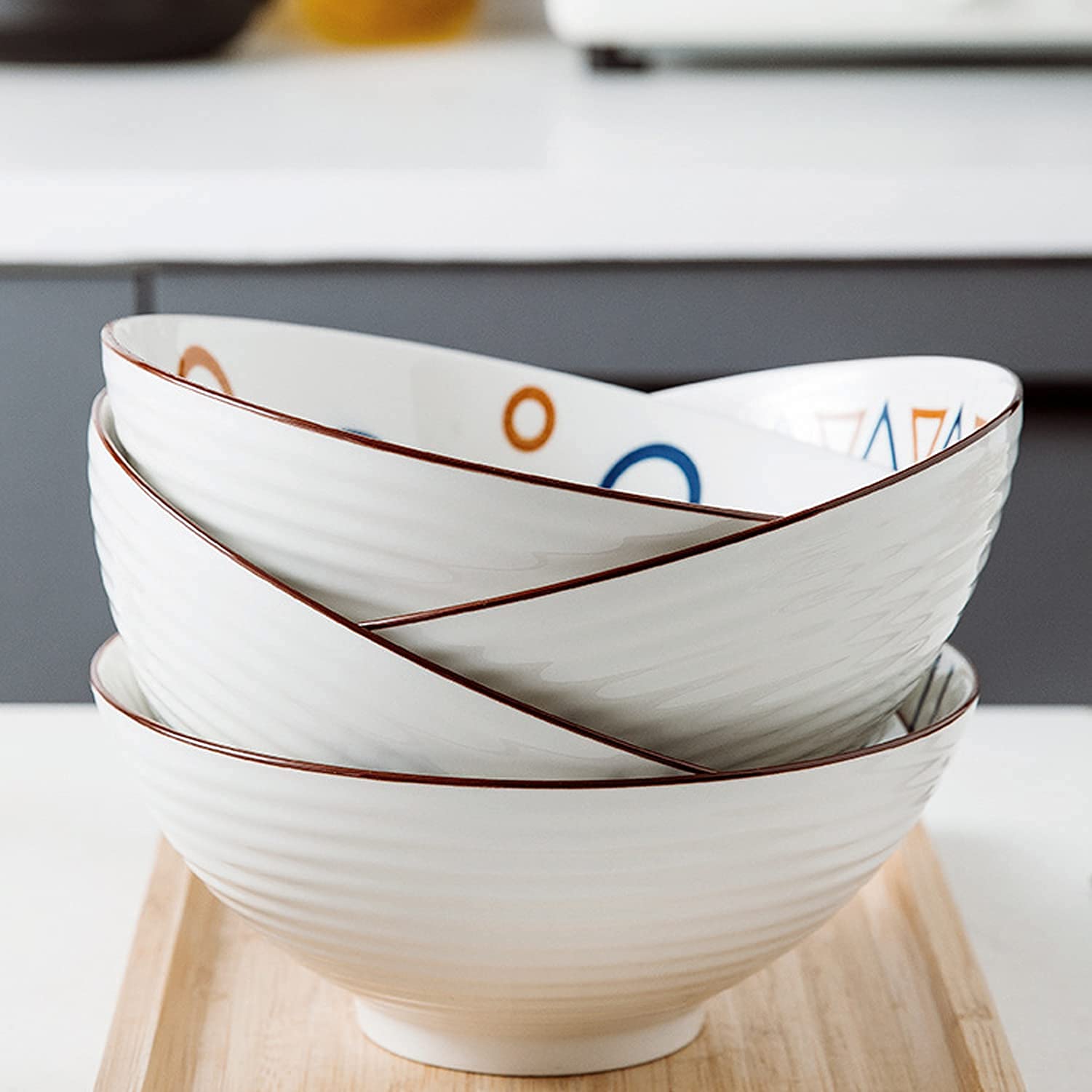 2 Pcs Japanese-Style Ceramic Ramen Bowls - Microwave Safe Soup Noodle Bowls for Ramen, Pho, Udon, Salad & Pasta | Perfect for Home Dining, Restaurant Use & Gift Giving