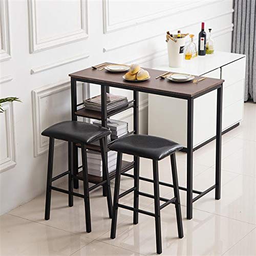 Modern PVC Wood Grain Dining Table Set with 2 Soft Cushion Bar Stools - 3-Layer Frame for Kitchen, Breakfast Nook & Small Space Dining - Perfect for Couples & Small Families