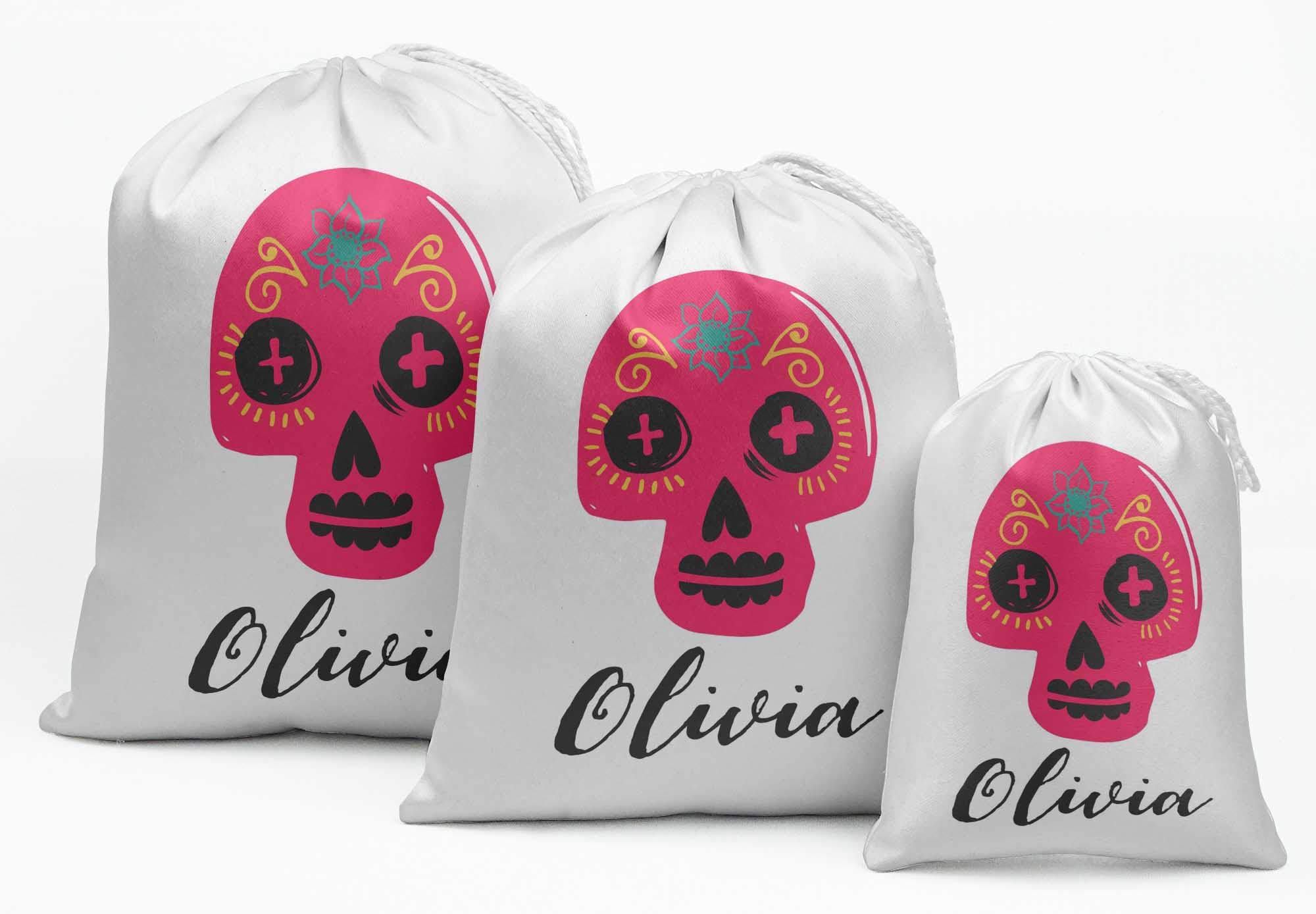 Custom White Skull Halloween Party Favor Bags - 15pc for Candy & Gifts