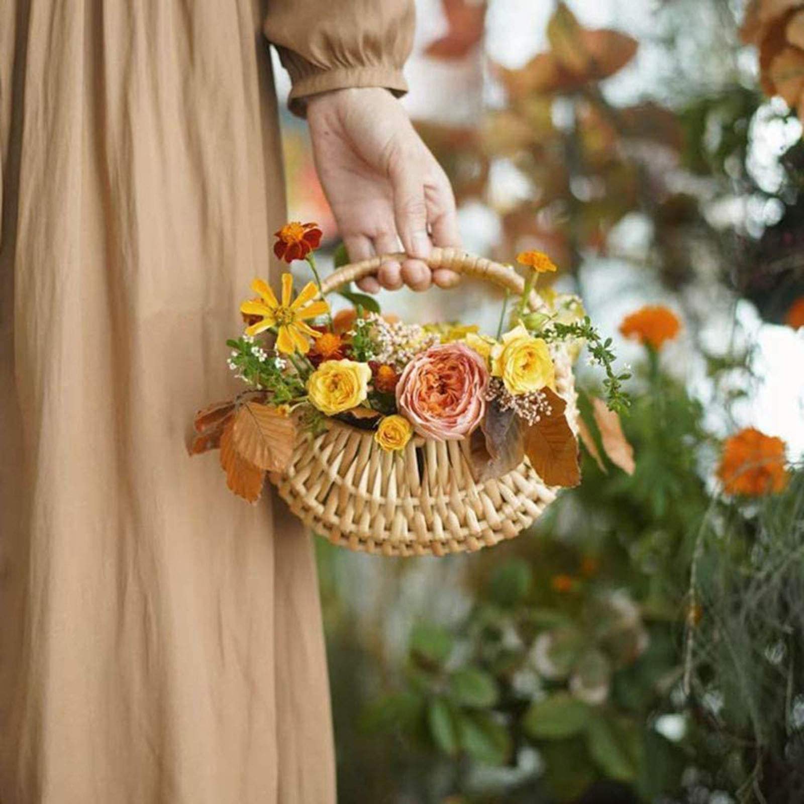 Firlar 2-Pack Handwoven Wicker Flower Arrangement Baskets - 6.7 Inch Tall Portable Flower Pot Holder - Handmade Decorative Storage Basket for Home, Wedding, Garden & Party Decor