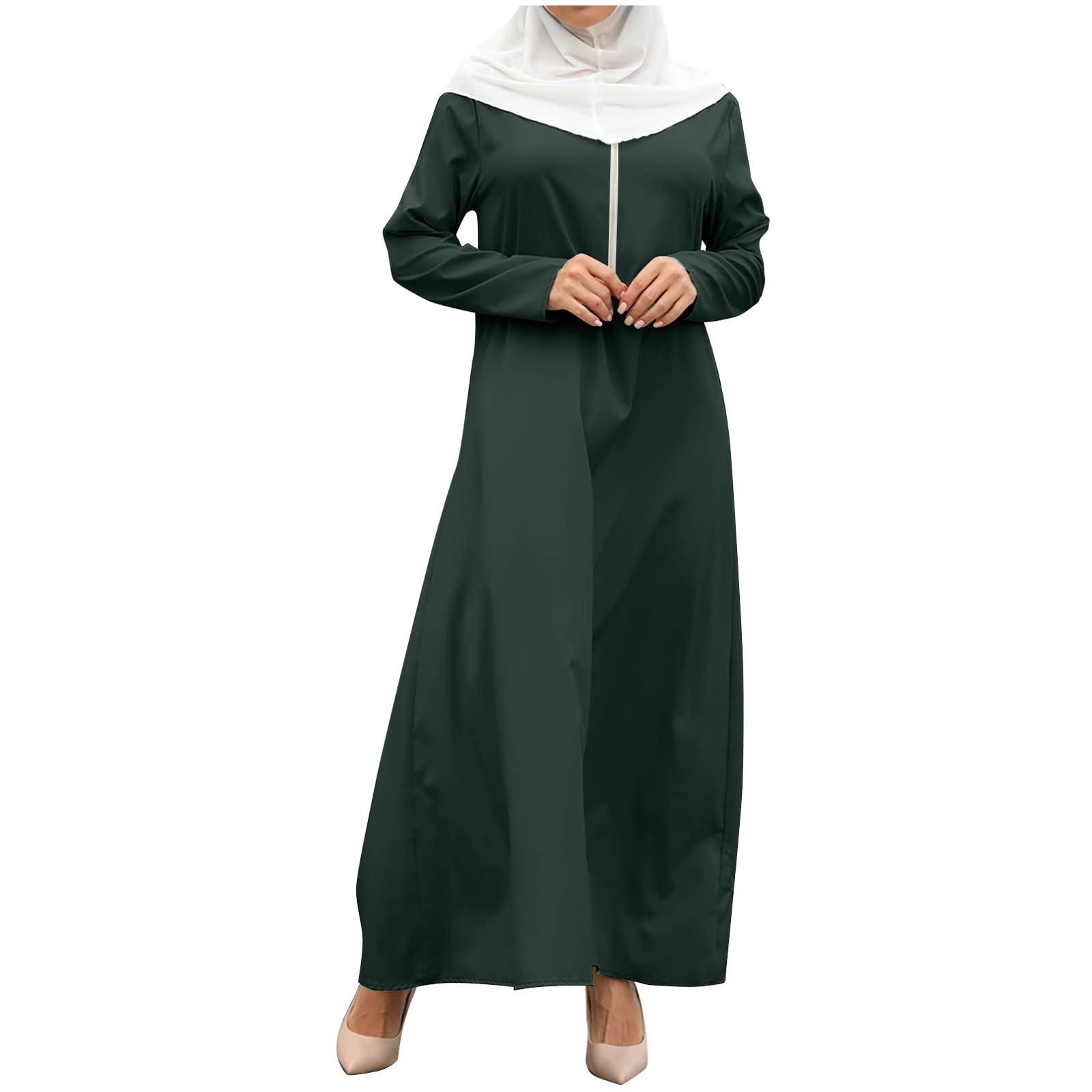 2023 Women's Summer Dresses - Long Sleeve Round Neck Muslim Dress with Zipper | Casual & Formal Wear for Beach, Office & Special Occasions