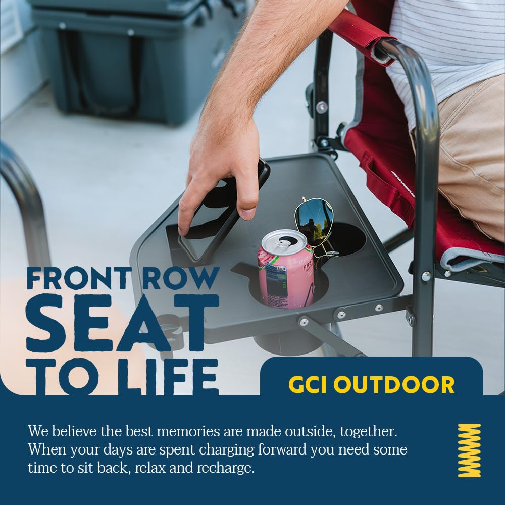 GCI OUTDOOR Freestyle Rocker XL Folding Camping Chair with Side Table | Portable Rocking Chair for Outdoor, Patio, Beach & Backyard | Heavy-Duty Frame, Comfortable Backrest, Armrests & Cup Holder (Red)