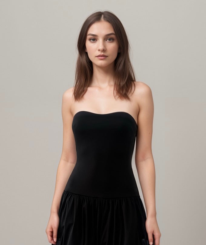 Black Tube Balloon Dress - Elegant & Flowy Party Wear for Women | Perfect for Evening Events, Weddings & Special Occasions