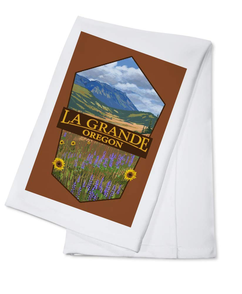 Premium 100% Cotton Tea Towel - Decorative Hand Towel for Kitchen & Home - La Grande Oregon Mt. Emily Contour Design - Perfect for Dish Drying, Gift Giving & Farmhouse Decor