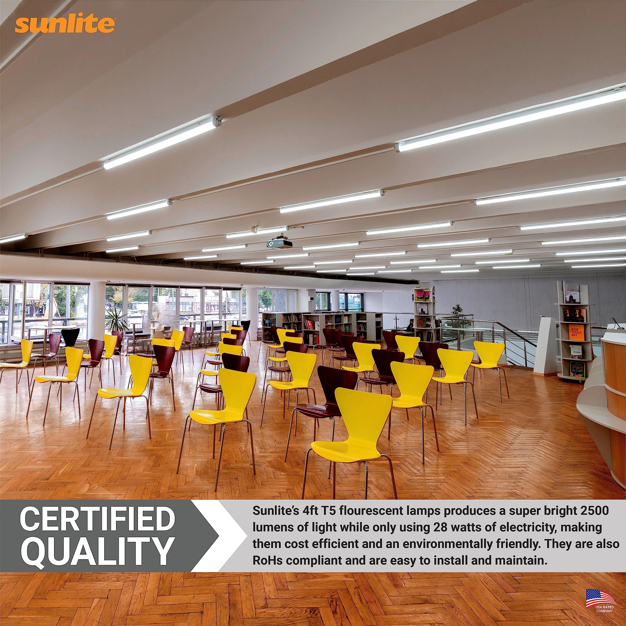 Sunlite 30340 F28T5/841 4 Foot T5 Linear Fluorescent Light Bulb - 28W, 2500 Lumens, 4100K Cool White, Mini G5 Bi-Pin Base, ROHS Compliant - High Performance Straight Tube for Office Lighting, Warehouse, Retail Stores - 40 Pack