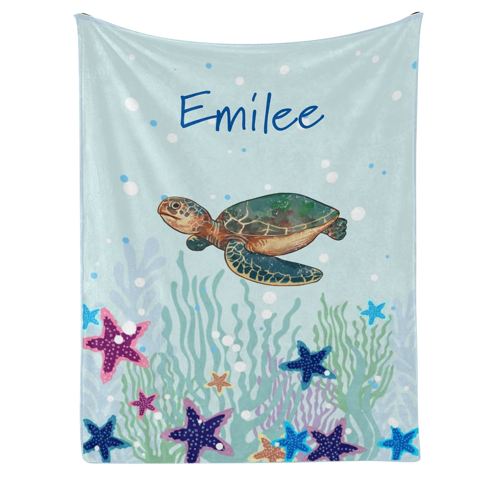 Personalized Baby Fleece Blanket with Custom Name - Super Soft 30x40 Inch Sea Turtle Starfish Design Blanket for Boys & Girls - Perfect Baby Shower, Birthday & Wedding Gift for Newborns (Nursery, Photo Props, Travel Blanket)