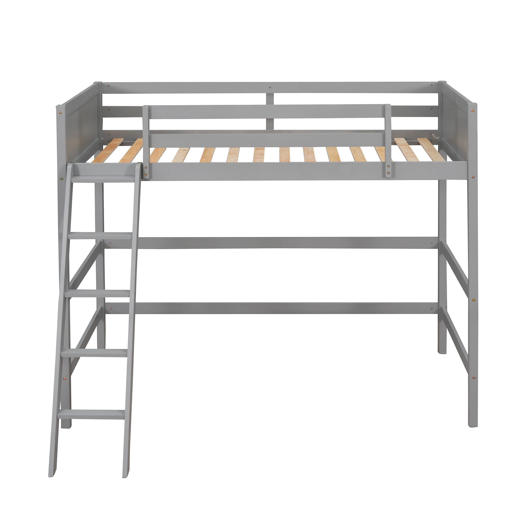 Harper & Bright Designs Twin Size Wooden Loft Bed with Ladder - Sturdy Bed Frame for Kids, Teens & Adults in Gray - Perfect for Small Spaces, Dorm Rooms & Kids' Bedrooms