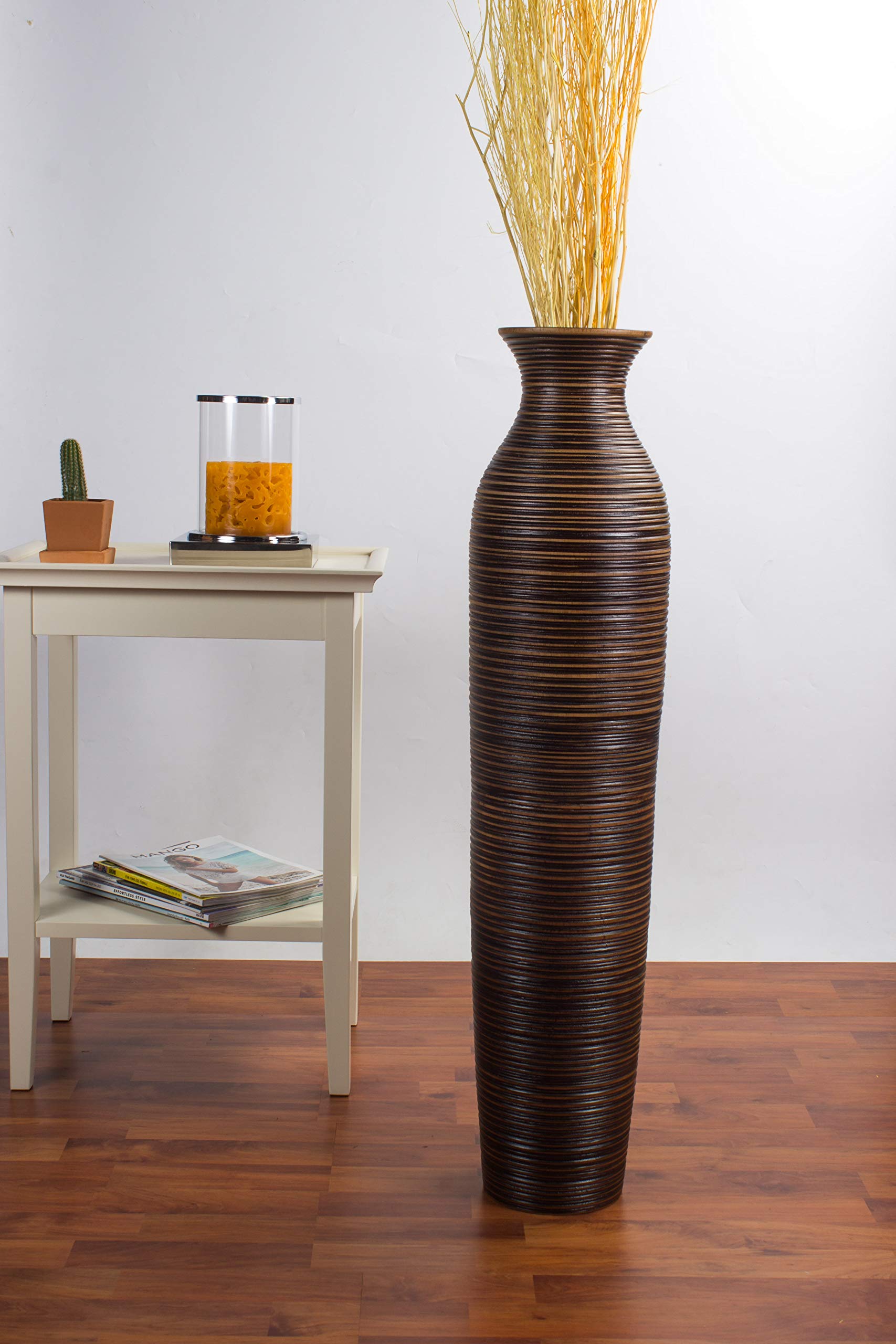 LEEWADEE 36 Inch Large Wooden Floor Vase - Handcrafted Brown Flower Holder for Decorative Branches, Dried Flowers & Home Decor - Perfect for Living Room, Entryway & Wedding Centerpiece Decorations