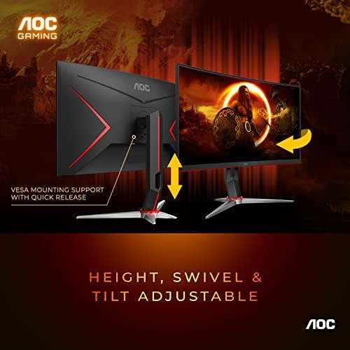 AOC C27G2Z 27-Inch Curved Frameless Gaming Monitor - Full HD 1080p, 240Hz Refresh Rate, 0.5ms Response Time, AMD FreeSync, HDMI 2.0 & DisplayPort, Height Adjustable Stand - Perfect for Xbox, PS5, Switch & PC Gaming, Home Office & Esports