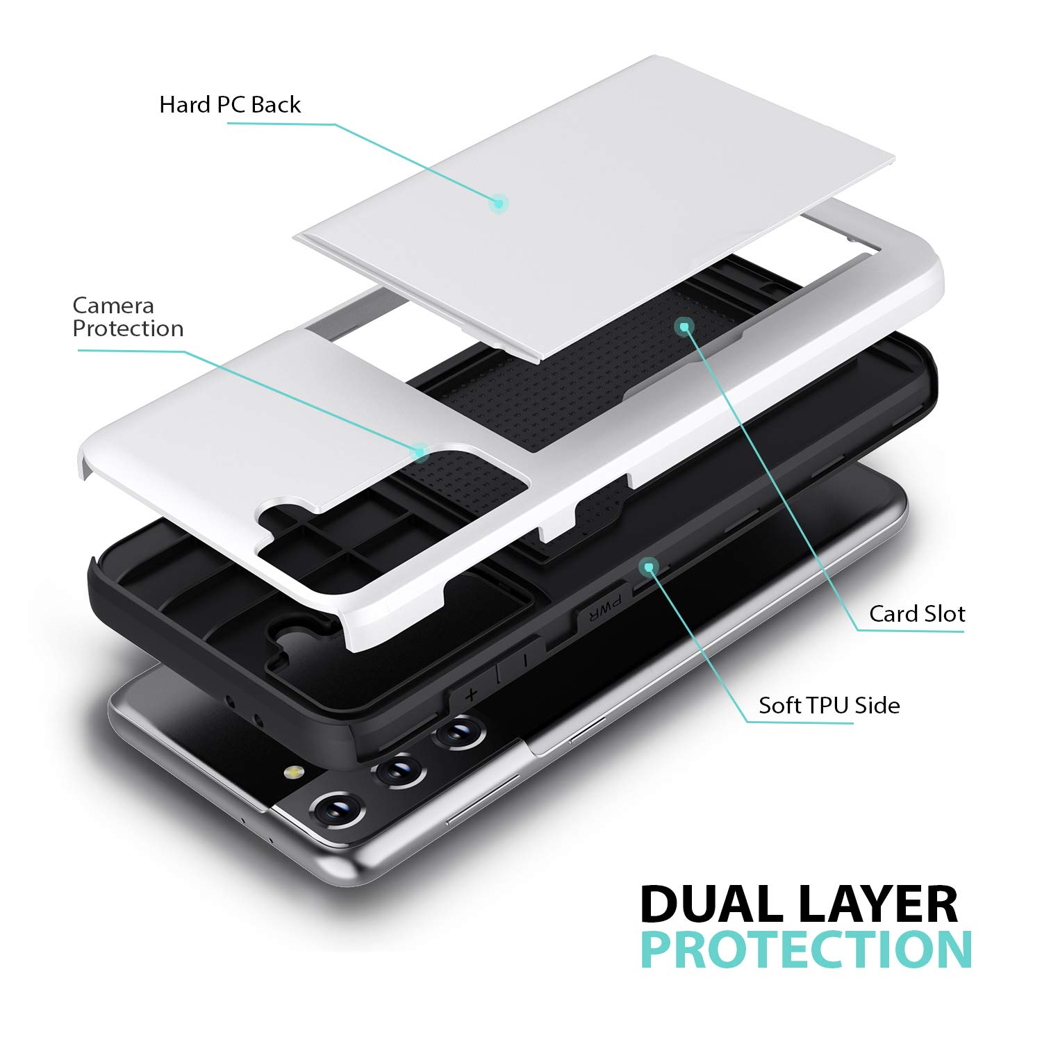Premium Zuslab Wallet Case for Samsung Galaxy S21 Plus 5G - Slim Protective Phone Cover with Card Holder, Shockproof & Anti-Scratch Design [2-Pack White] - Perfect for Everyday Use, Travel & Business Professionals
