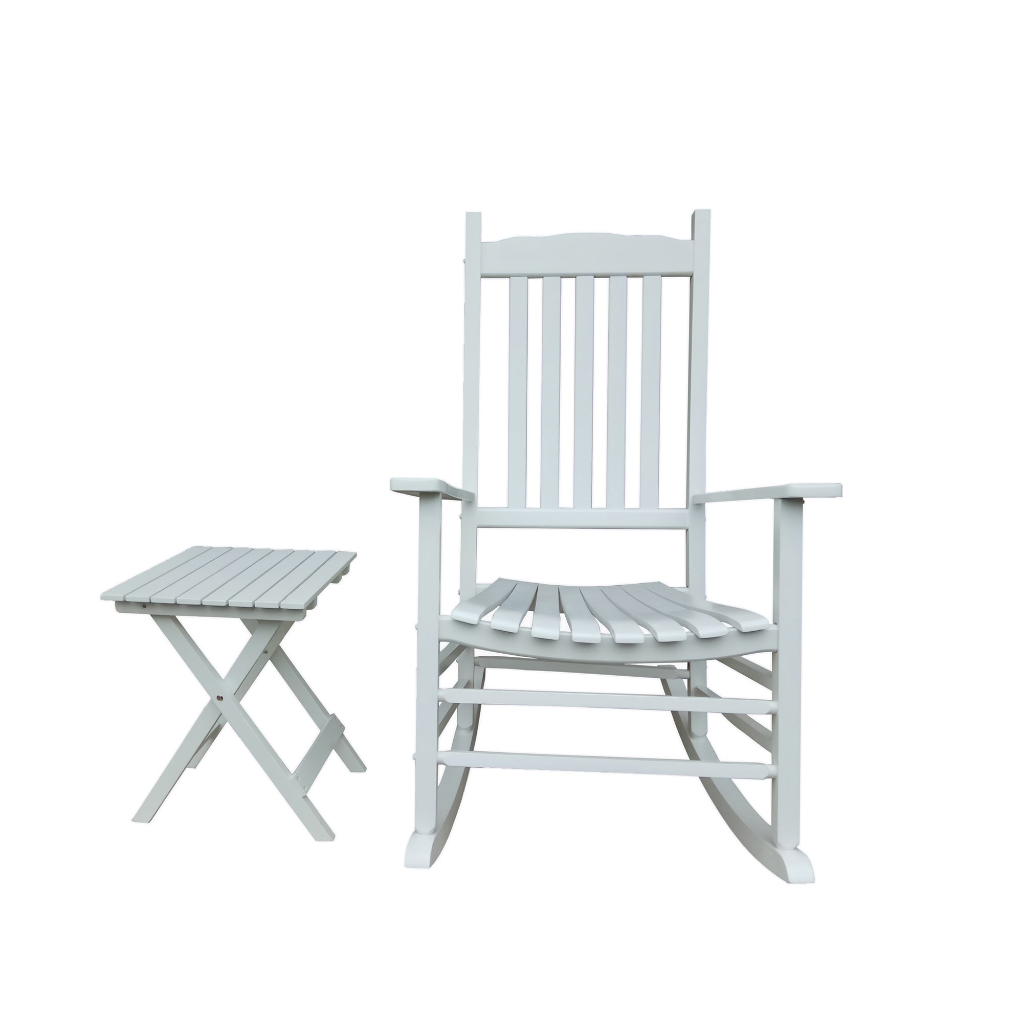 White Wood Porch Rocker Chair Set of 2 with Side Table - Outdoor Rocking Chairs for Patio, Garden & Deck - Comfortable Relaxation Furniture for Porch Swing & Backyard Lounging