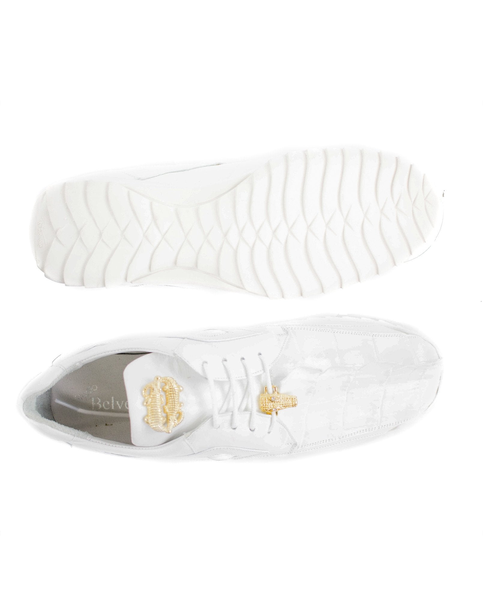 Belvedere Vasco Genuine Caiman Crocodile & Soft Calf Leather Sneakers in White (Style 336122) - Luxury Casual Shoes for Men, Perfect for Business Casual & Evening Events