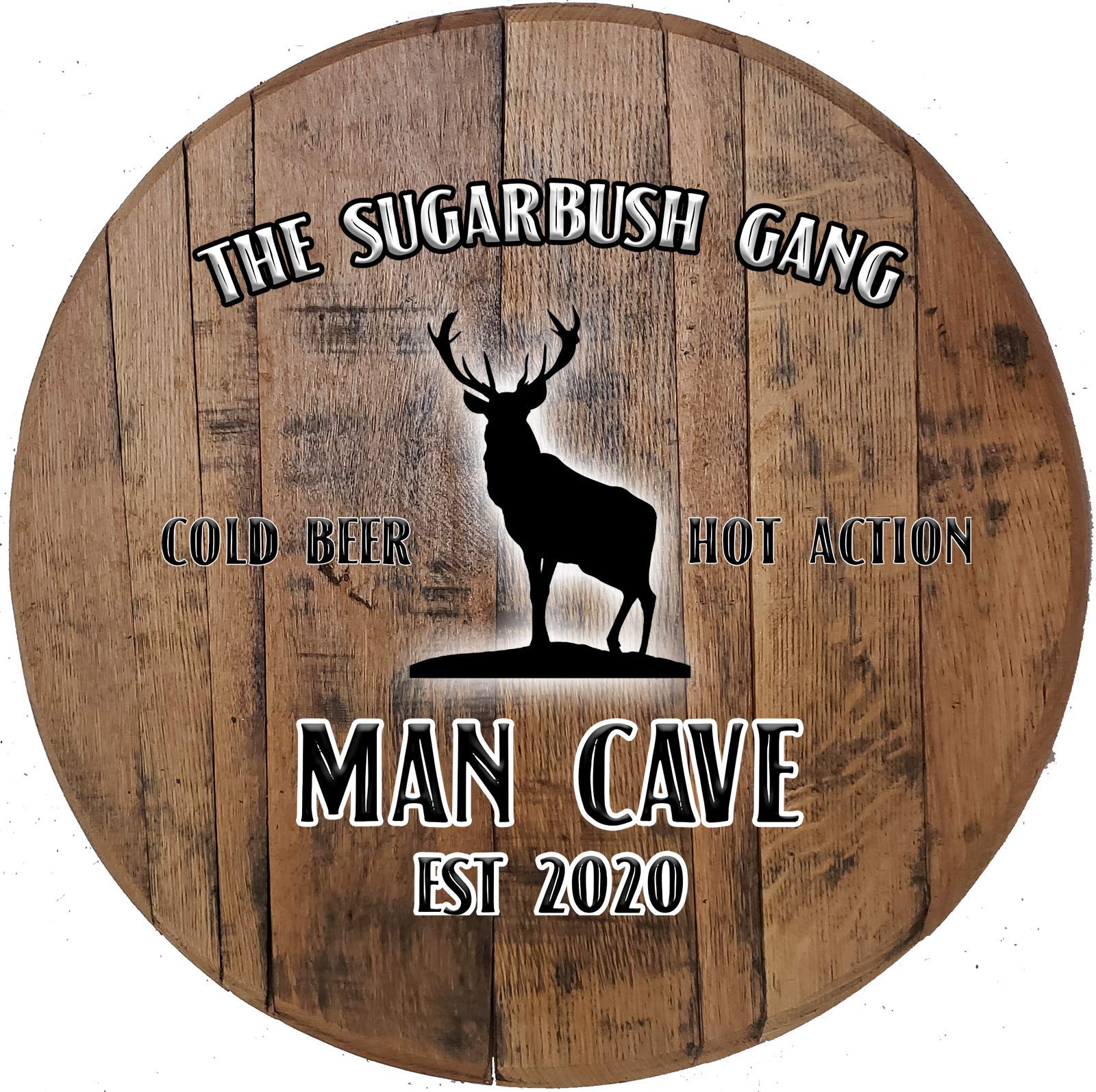 Custom Name Cold Beer Man Cave Wall Decor - Whitetail Deer Bar Sign, Hunting Decor, Authentic Whiskey Barrel Wall Art for Home Bar, Cabin, or Hunting Lodge