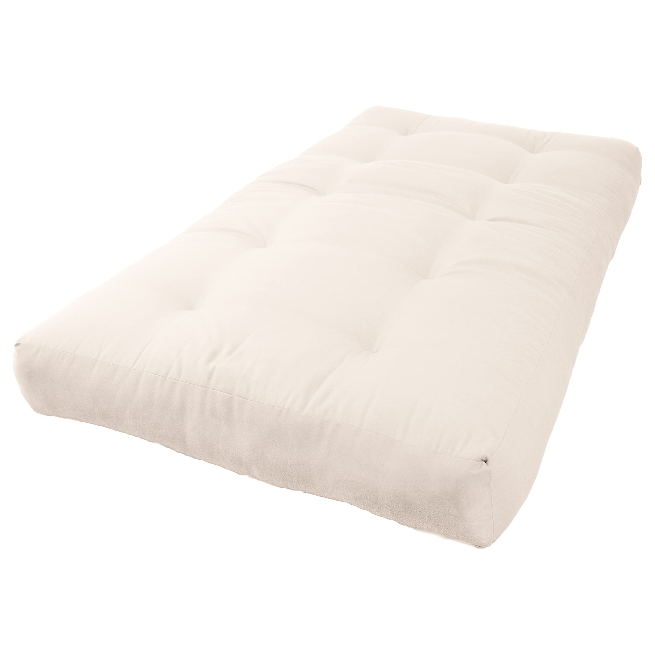 Blazing Needles Renewal 8 Inch Twill Futon Mattress - Twin Size, Natural Cotton - Perfect for Guest Rooms, Dorm Beds & Small Space Living