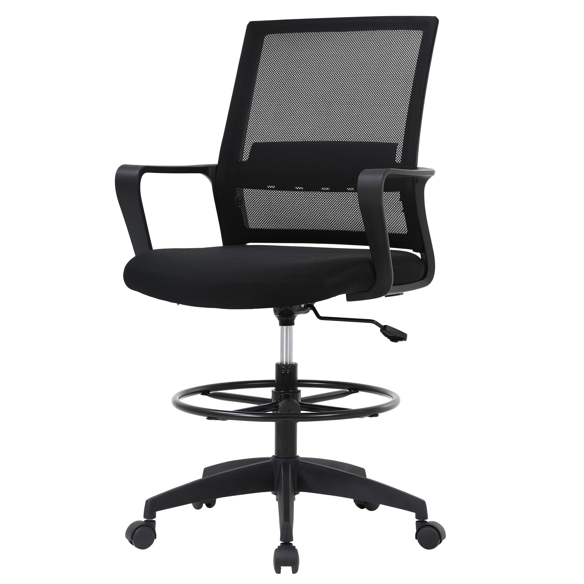 Ergonomic Mesh Drafting Chair - Adjustable Height Office Chair with Lumbar Support & Foot Ring for Standing Desks - Comfortable Computer Chair for Artists, Architects & Gamers (Black) - Perfect for Home Office, Studio & Workspace