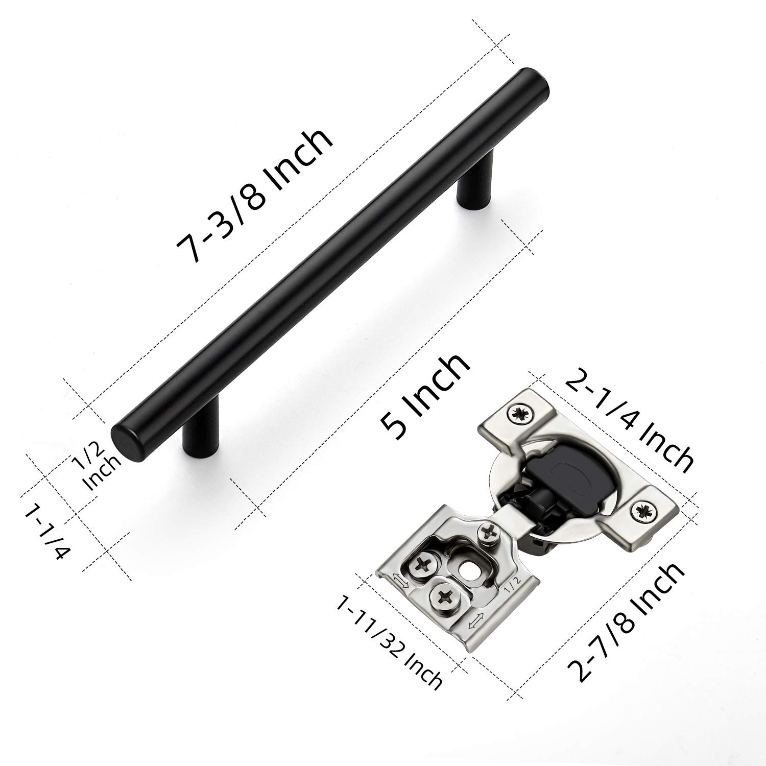 30 Pack 7 Inch Matte Black Cabinet Pulls & 50 Pack 25 Pairs 1/2 Inch Overlay Soft Close Hinges - Premium Kitchen Cabinet Hardware for Modern Home Renovation & DIY Projects
