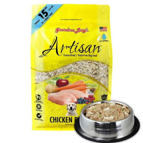 Grandma Lucy's Artisan Grain-Free Freeze-Dried Dog Food - Chicken Recipe, 3lb Bag | Premium Natural Nutrition for Small & Large Dogs | Perfect for Travel, Training & Everyday Meals