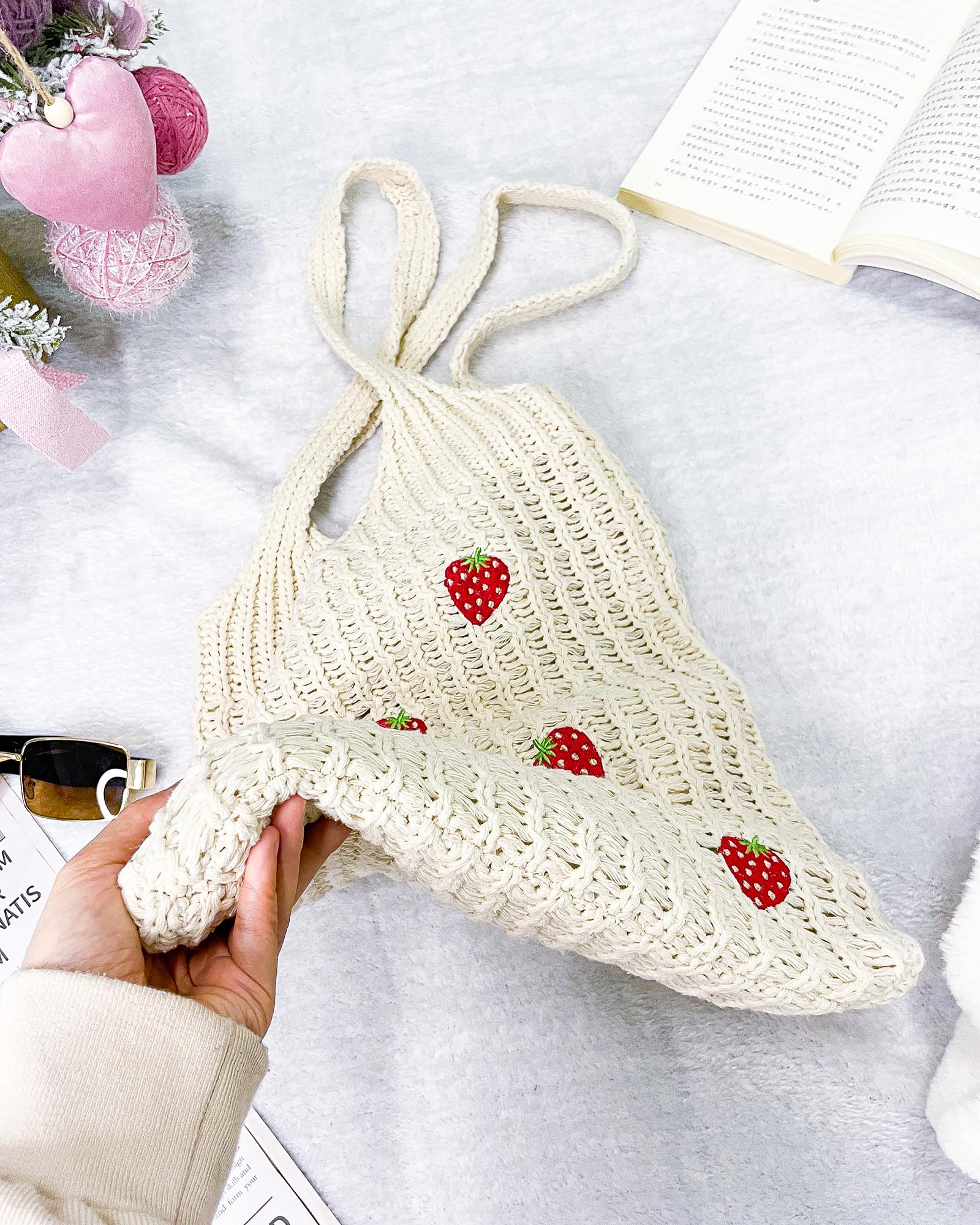 Stylish Strawberry Crochet Tote Bag - Handmade Knitted Shoulder Bag for Women | Perfect for Beach, Shopping & Everyday Use