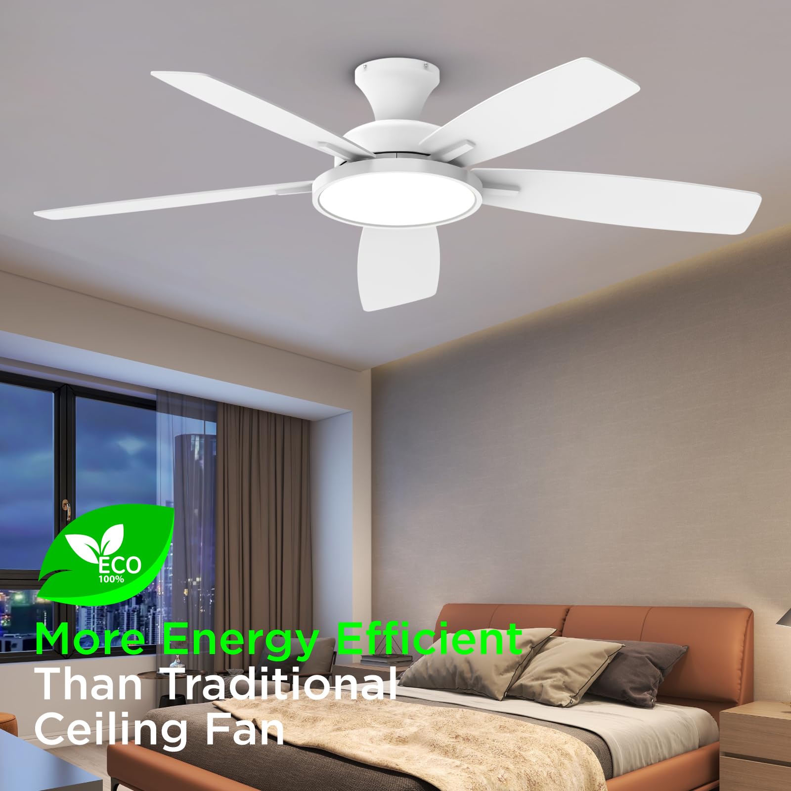 TALOYA 52 Inch White Ceiling Fan with Light and Remote Control - 3 Color Temperatures, Dimmable LED, Reversible Blades, Ultra Quiet - Perfect for Living Room, Bedroom, and Office Spaces