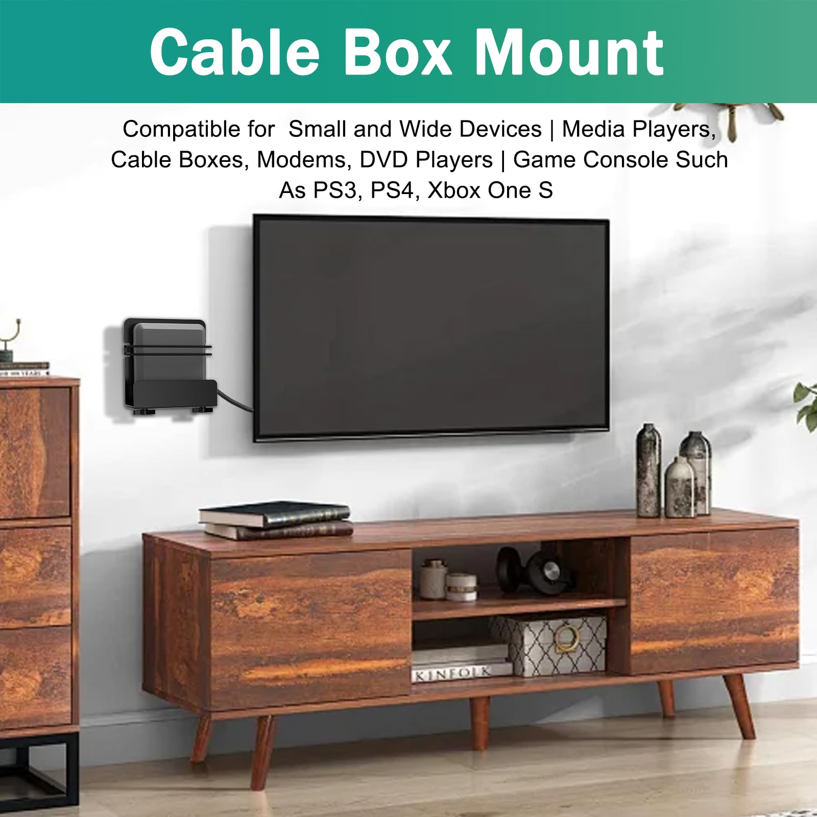 Adjustable Wall Mount for Cable Box, Modem, DVD Player, PS3, PS4 & Xbox One S - Universal Holder for Small & Wide Devices - Perfect for Home Theater & Gaming Setup