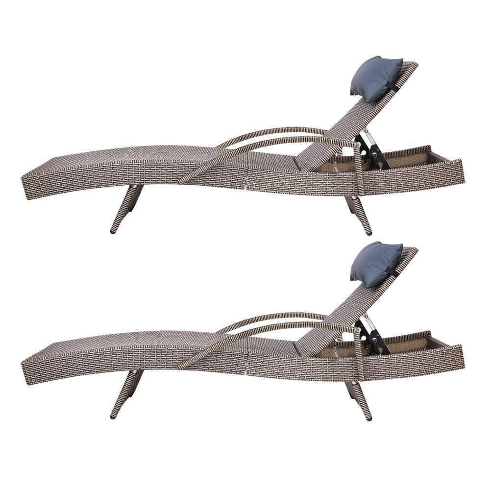 Gardeon 2-Piece Outdoor Wicker Sun Lounge Set - Rattan Daybed for Patio, Garden, Poolside - Grey (Perfect for Relaxing & Sunbathing)