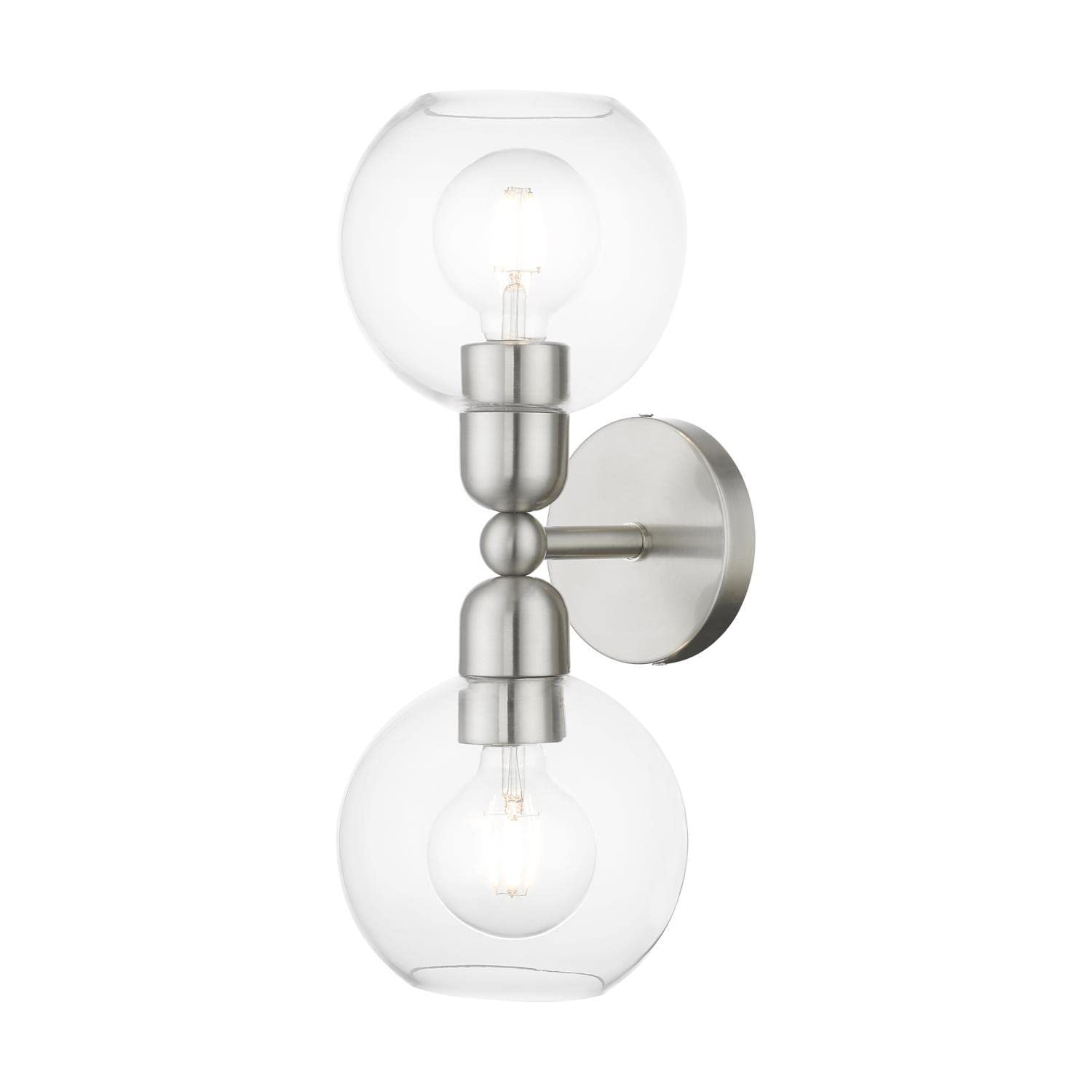 Livex Lighting 16972-91 Downtown Sphere Vanity Sconce - Brushed Nickel Finish for Bathroom & Bedroom Wall Lighting