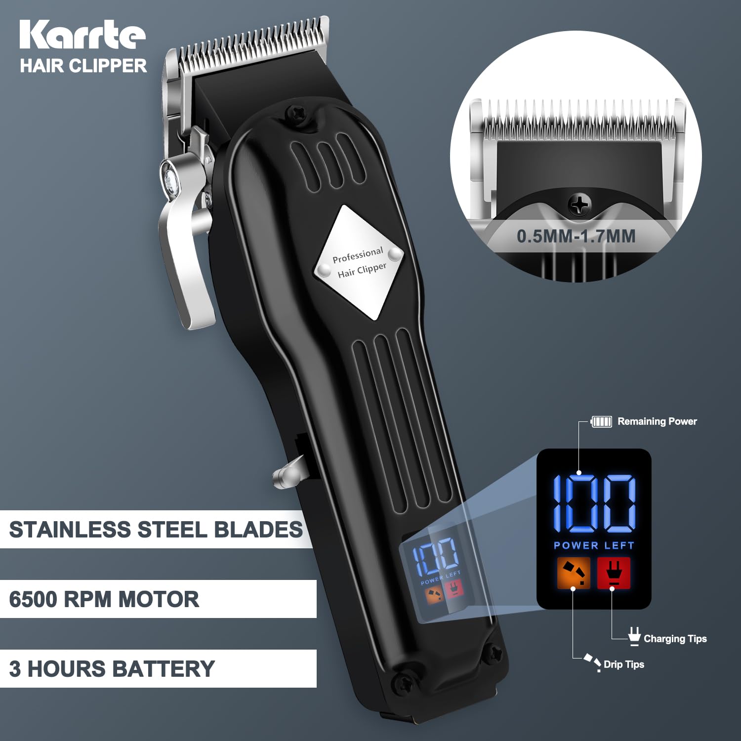 Karrte Professional Cordless Hair Clippers & Beard Trimmer Kit for Men - Barber Hair Cutting Kit with T-Outliner, Grooming Set for Home & Salon Use | Perfect Gift for Men (Black) | Ideal for DIY Haircuts, Beard Trimming & Personal Grooming