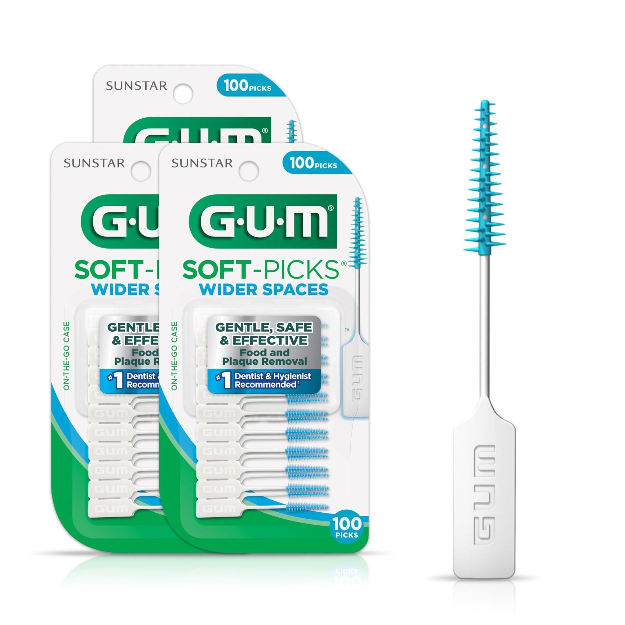 GUM Soft-Picks Wide Space Dental Picks for Teeth Cleaning & Gum Care - Dentist Recommended, 100 Count (3 Pack) with Travel Case - Perfect for Travel, Home & Office Use
