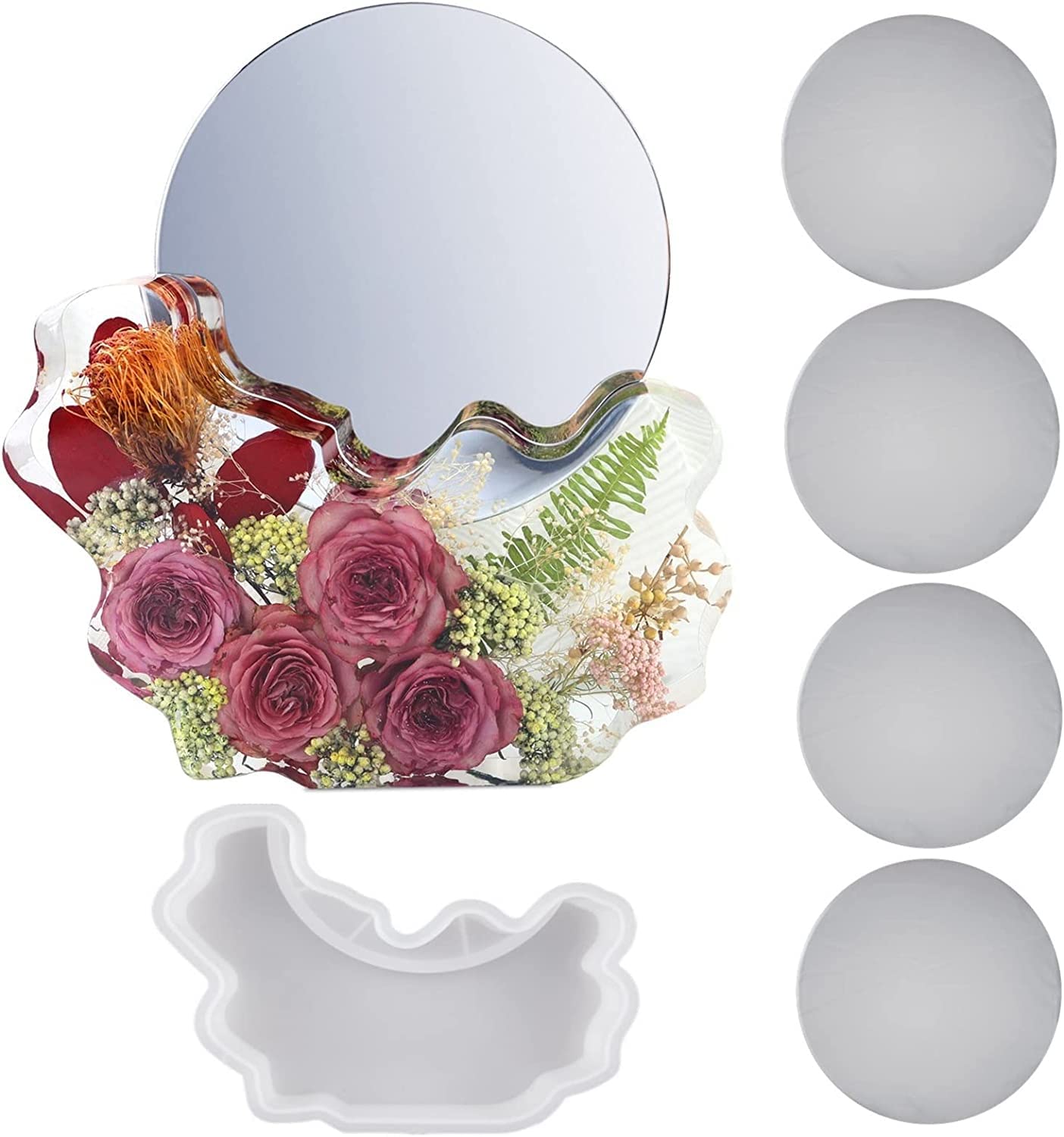 3D Makeup Mirror Holder Resin Mold - Cosmetic Mirror Silicone Molds for Jewelry Making & Epoxy Casting - Includes 4 Mirrors for Table Desk Decoration - Perfect for DIY Crafts, Beauty Salon & Home Decor