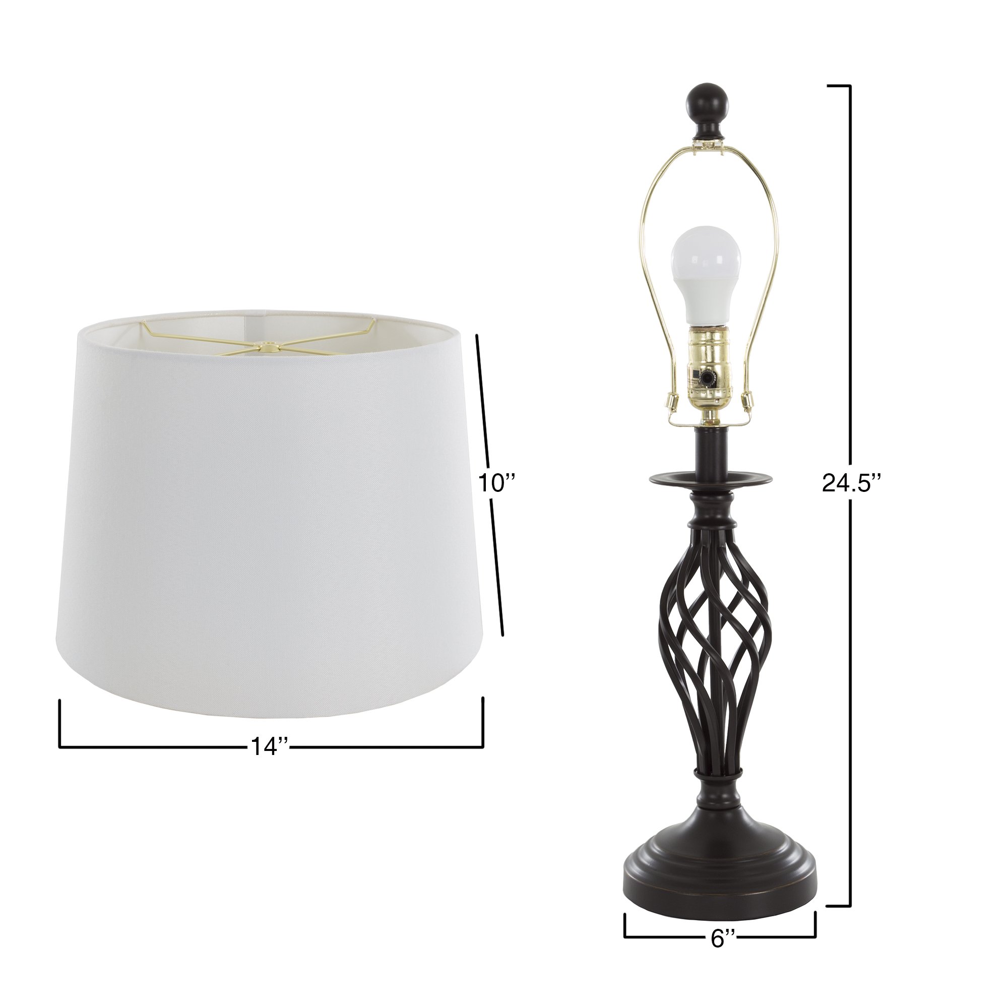 Modern Spiral Cage Table Lamps Set of 2 - Oil-Rubbed Bronze Farmhouse Style Bedside & Living Room Lighting with White Drum Shades by Lavish Home | Perfect for Nightstands, Home Office, and Cozy Reading Nooks