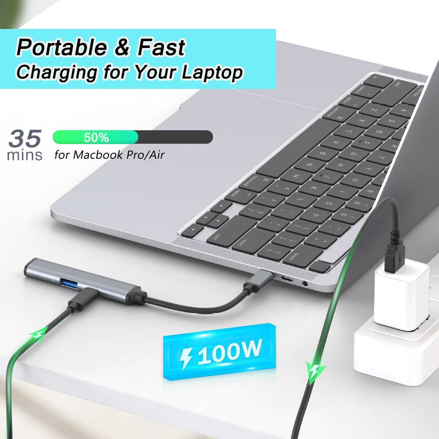 VIENON 5-in-1 USB C Hub with 3.5mm Headphone Jack, 100W PD Charging, USB-A Ports - Compatible with MacBook Pro/Air, iPad Pro, Samsung & Type C Devices - Perfect for Home Office, Travel & Multi-Device Charging