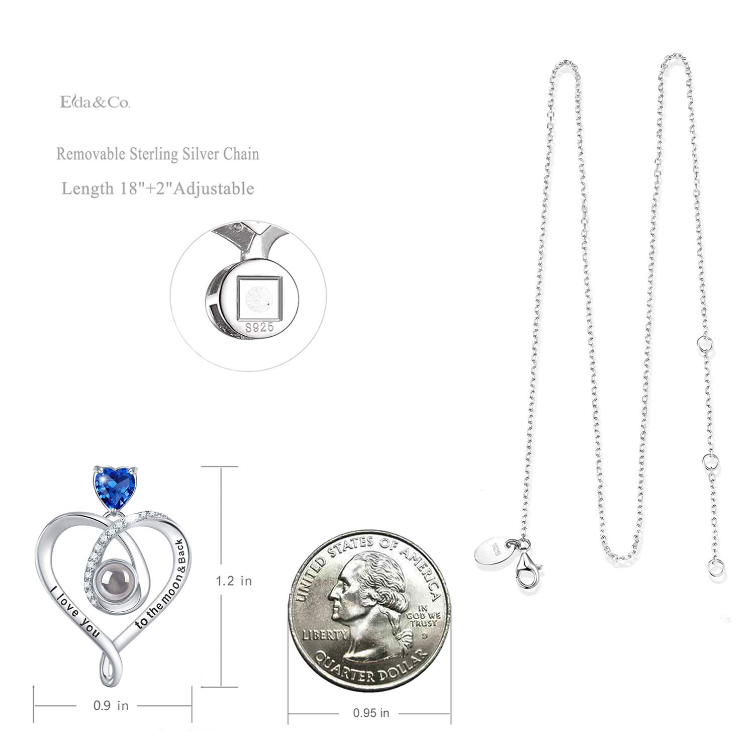 March & April Birthstone Aquamarine Jewelry - I Love You Necklace with 100 Languages Engraved - 925 Sterling Silver Necklace for Women - Perfect Birthday Gift, Anniversary Present & Romantic Keepsake