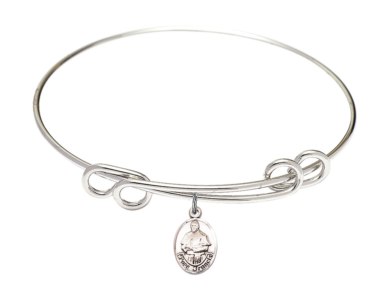DiamondJewelryNY Double Loop Bangle Bracelet with Pope Francis Charm - Elegant Religious Jewelry for Women, Perfect for Church, Weddings & Special Occasions
