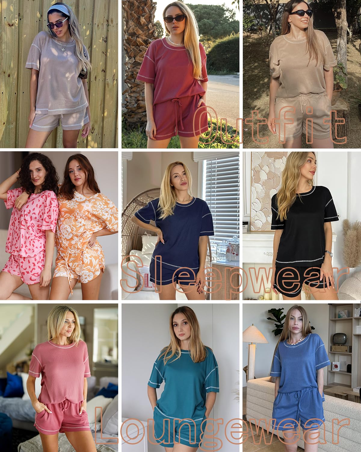 Ekouaer Women's Waffle Knit Pajama Set - 2 Piece Comfortable Lounge Wear with Pockets | Soft Sleepwear & Cozy Loungewear for Relaxing at Home, Sleepovers & Vacation