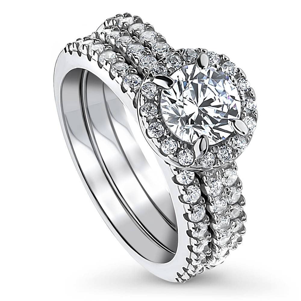 BERRICLE Sterling Silver Halo Wedding Engagement Ring Set for Women - Round Cut Cubic Zirconia CZ Rings, Rhodium Plated, Size 4-10 | Perfect for Proposals, Anniversaries & Special Occasions