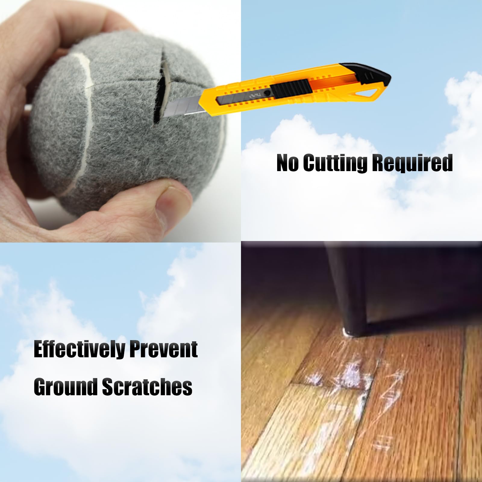 4 PCS Precut Walker Tennis Balls for Furniture Legs - Heavy Duty Felt Pad Glides for Chair & Table Legs - Floor Protectors for Hardwood & Tile Floors - Perfect for Home, Office & Classroom Use