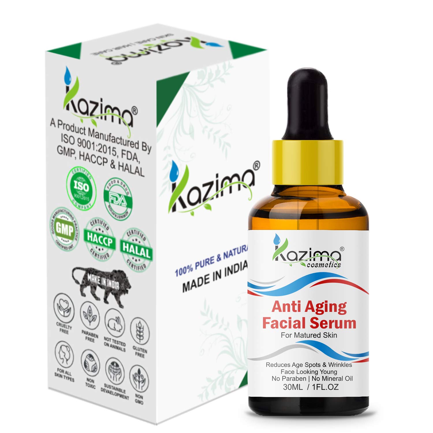 KAZIMA Anti Aging Facial Serum (30ML) - Natural Argan, Rosehip, Pomegranate & Cucumber Oil for Wrinkles, Pigmentation & Age Spots | Sulfate, Paraben & Mineral Oil Free | Perfect for Nighttime Skincare & Daily Moisturizing Routine