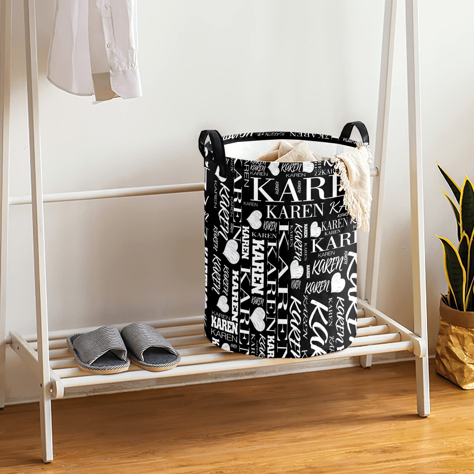 Custom Personalized Laundry Hamper - Collapsible Dirty Clothes Storage Basket with Handle for Bathroom, Bedroom & Living Room - Perfect for Home Organization & Space Saving (Black)